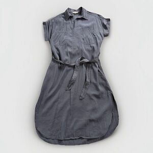 Max Studio London Shirt dress Size XS Navy Short Sleeve Tie Waist Collared EUC